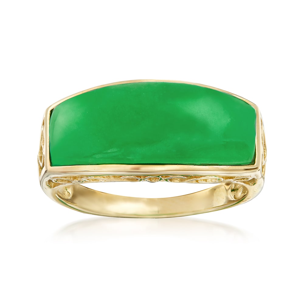 19x8mm Jadeite Jade Cabochon Ring in 14kt Yellow Gold | Ross-Simons