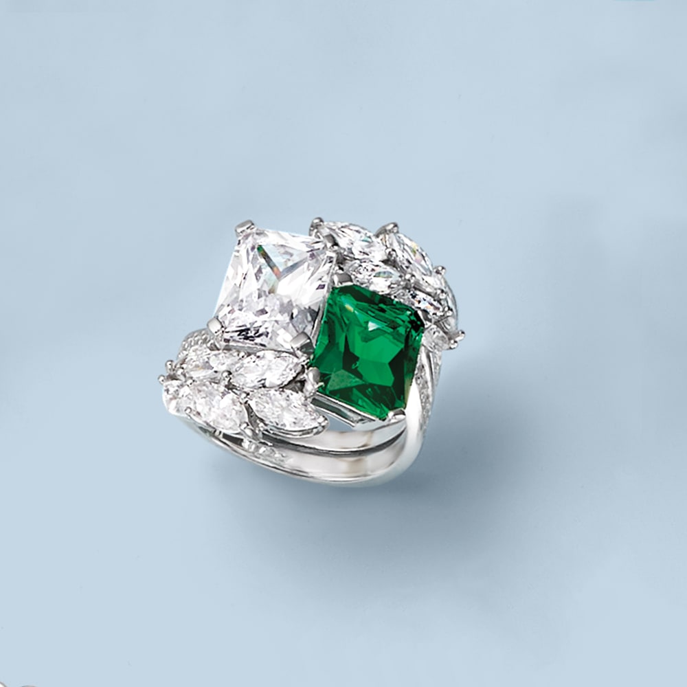 Simulated Emerald and 6.85 ct. t.w. CZ Ring in Sterling Silver Simulated Emerald and 6.85 ct. t.w. CZ Ring in Sterling Silver