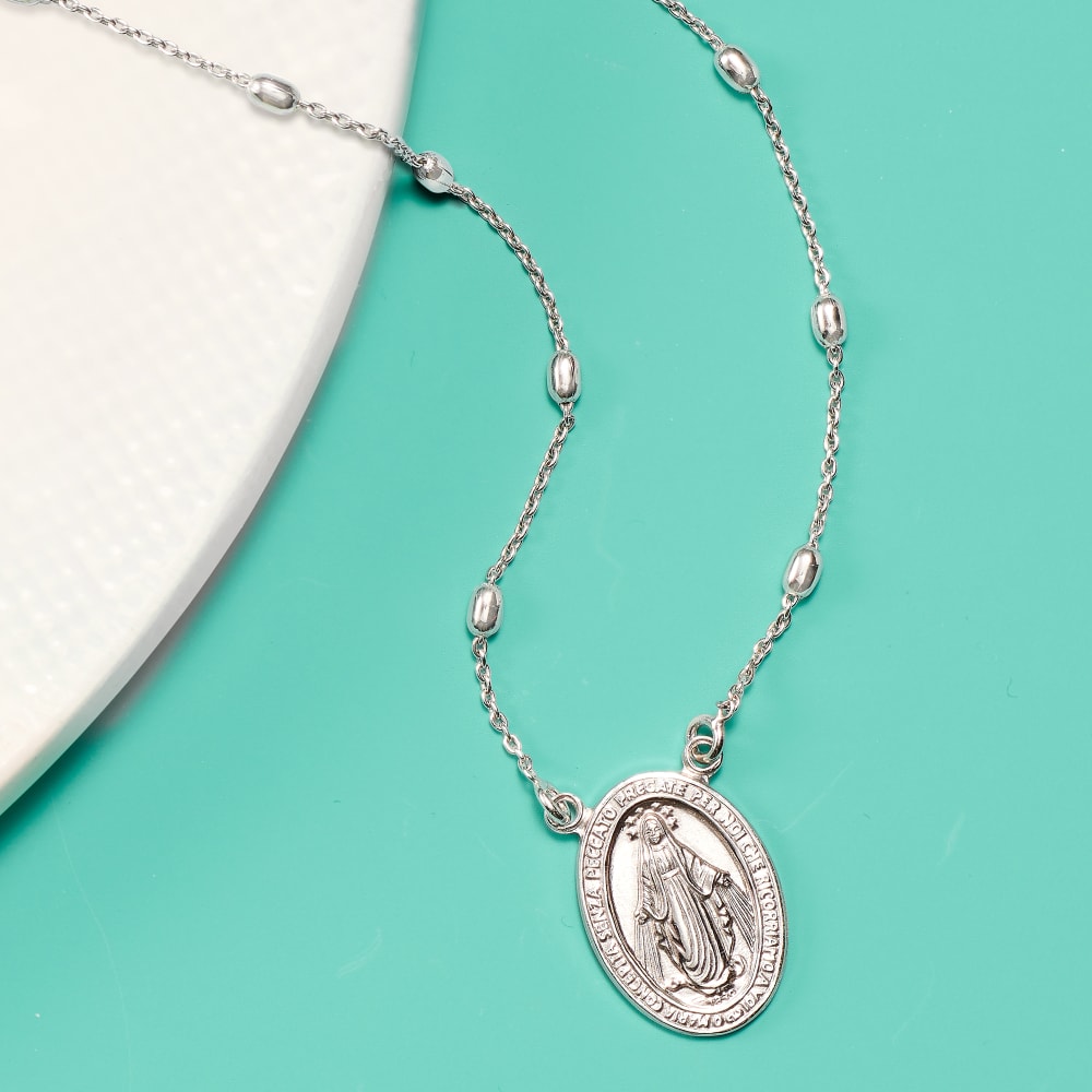 Sterling Silver Italian Virgin Mother Mary Miraculous Medal Pendant Necklace Sterling Silver Italian Virgin Mother Mary Miraculous Medal Pendant Necklace