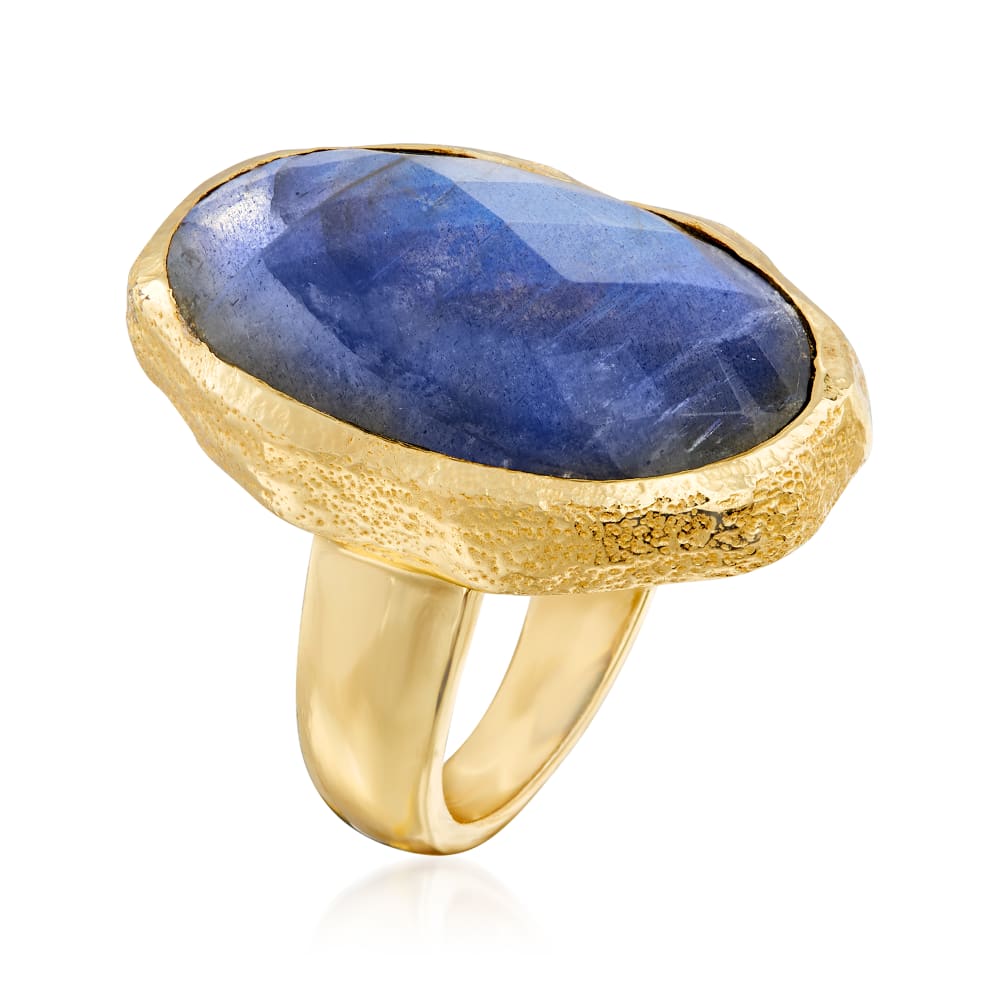 Oval Labradorite Textured and Polished Ring in 18kt Gold Over Sterling Oval Labradorite Textured and Polished Ring in 18kt Gold Over Sterling