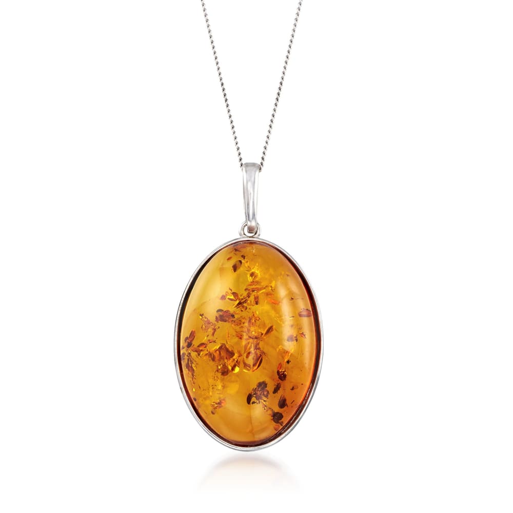 Cognac Silver Amber Necklace Baltic Amber-Amber Ovals Necklace Cognac Silver Amber Necklace Baltic Amber-Amber Ovals Necklace