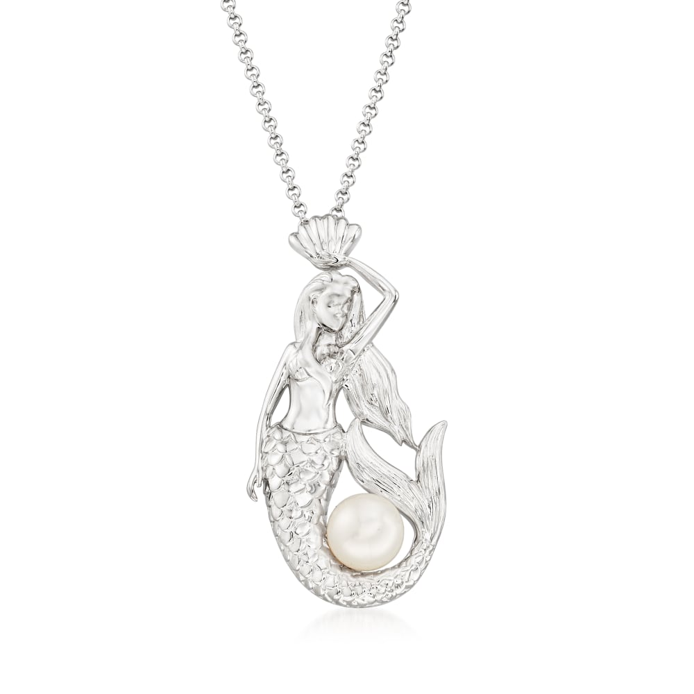 8.5-9mm Cultured Pearl Mermaid Pendant Necklace in Sterling Silver 