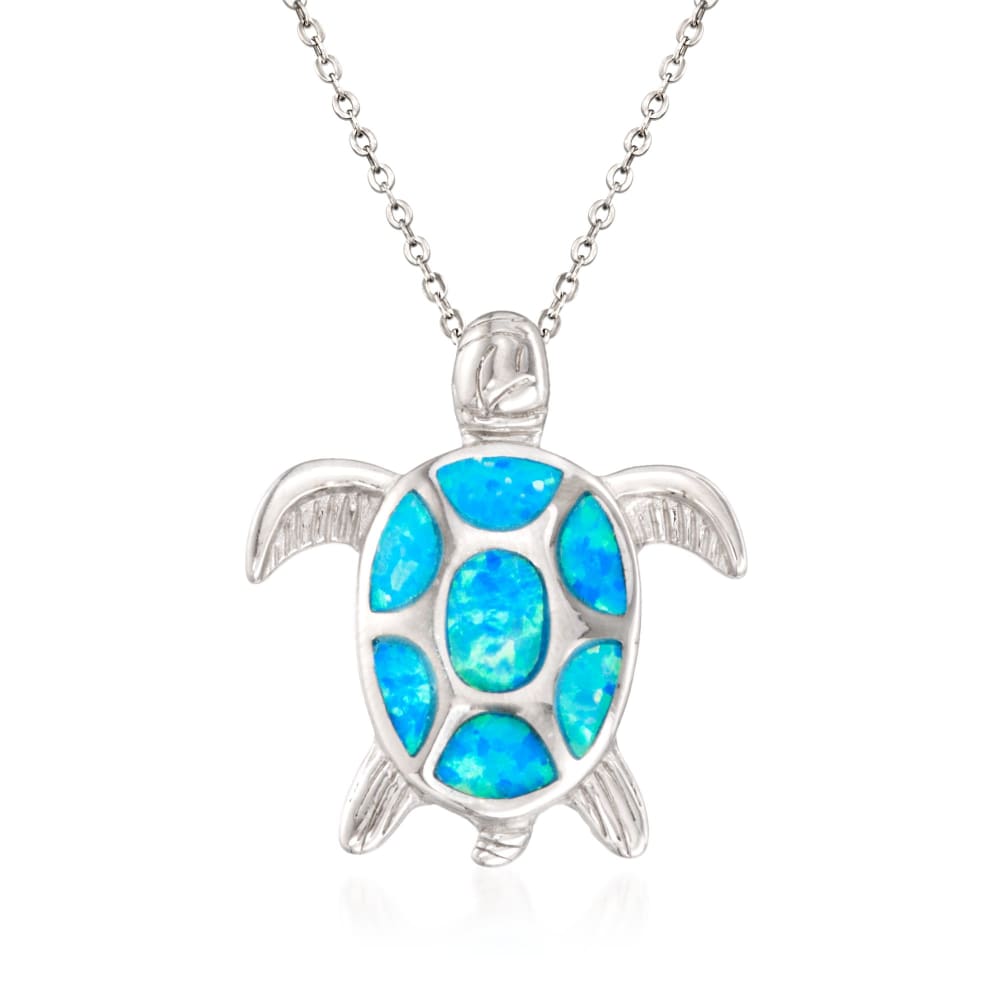 Sterling Silver Synthetic Blue Opal Turtle Oval Pendant Sterling Silver Synthetic Blue Opal Turtle Oval Pendant