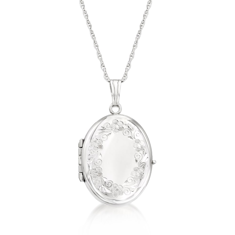 Sterling Silver Embossed Heart Oval Locket Necklace Sterling Silver Embossed Heart Oval Locket Necklace