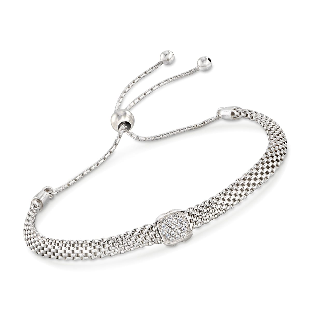 Sterling Silver Polished CZ Magnetic Mesh Bracelet Sterling Silver Polished CZ Magnetic Mesh Bracelet