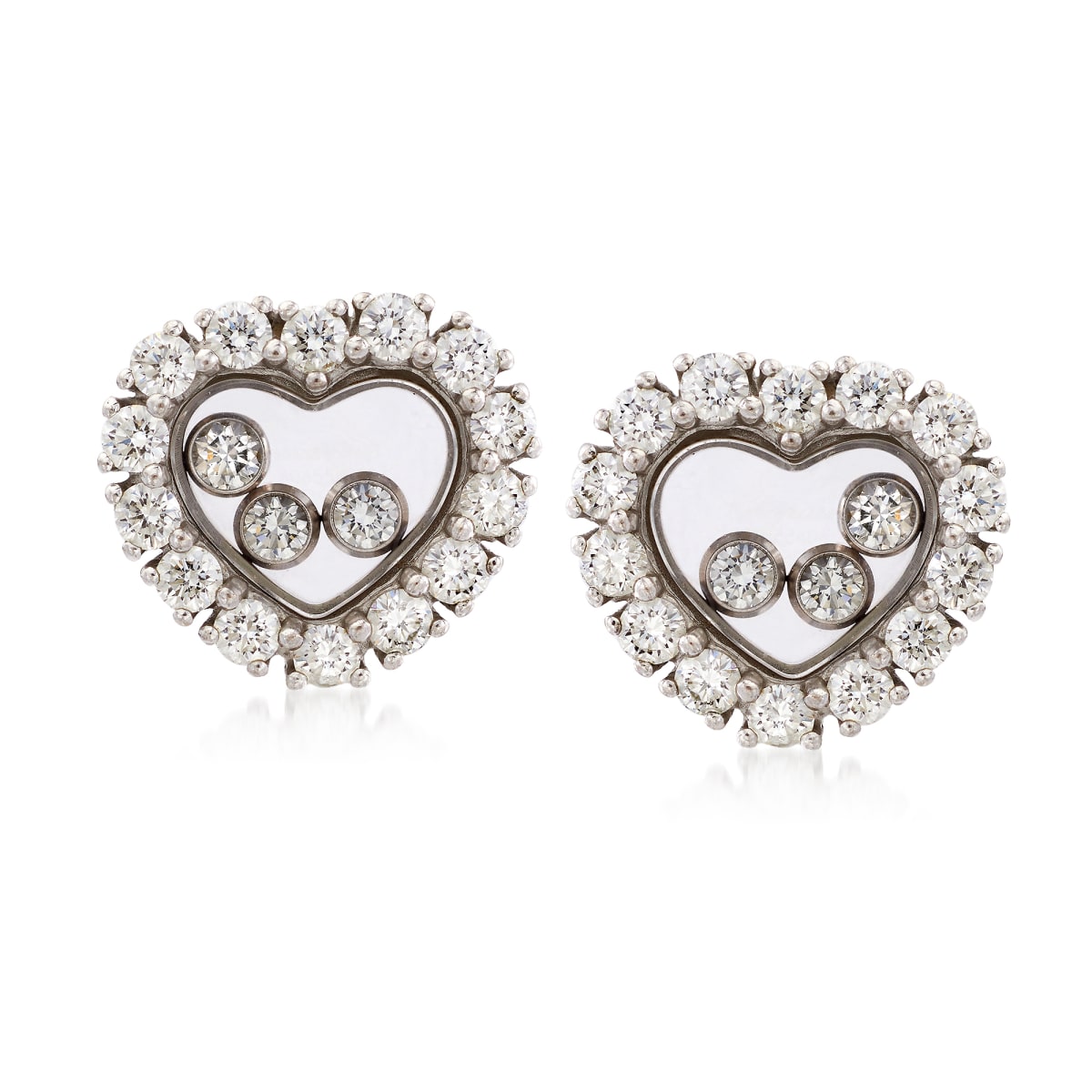 C. 1990 Vintage Chopard Floating Diamond Heart Earrings in 18kt White ...