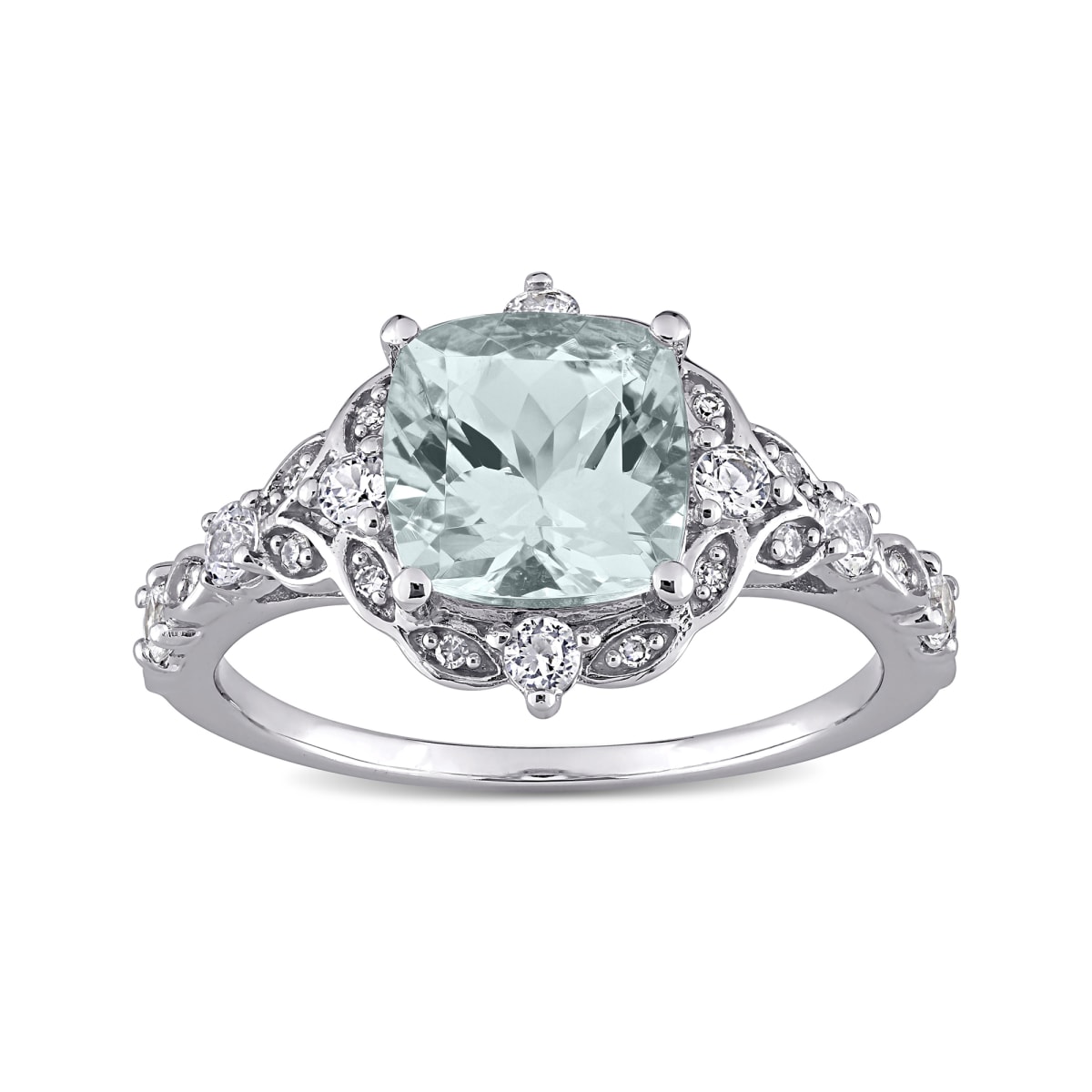 2.10 Carat Aquamarine and .40 ct. t.w. White Sapphire Ring with Diamond ...