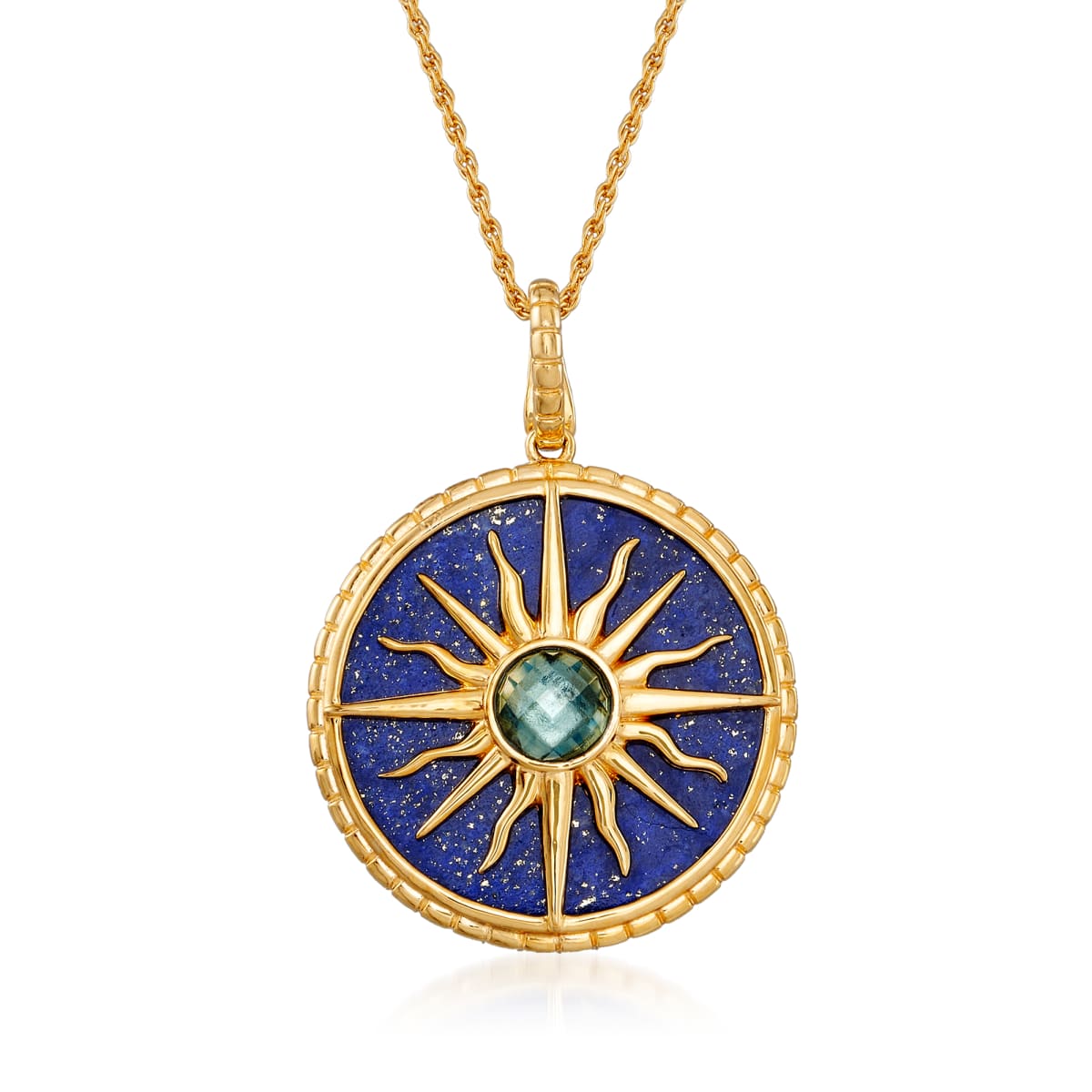 Lapis And 1 30 Carat London Blue Topaz Sun Pendant Necklace In 18kt Gold Over Sterling Ross Simons Lapis And 1 30 Carat London Blue Topaz Sun Pendant Necklace In 18kt Gold Over Sterling Ross Simons
