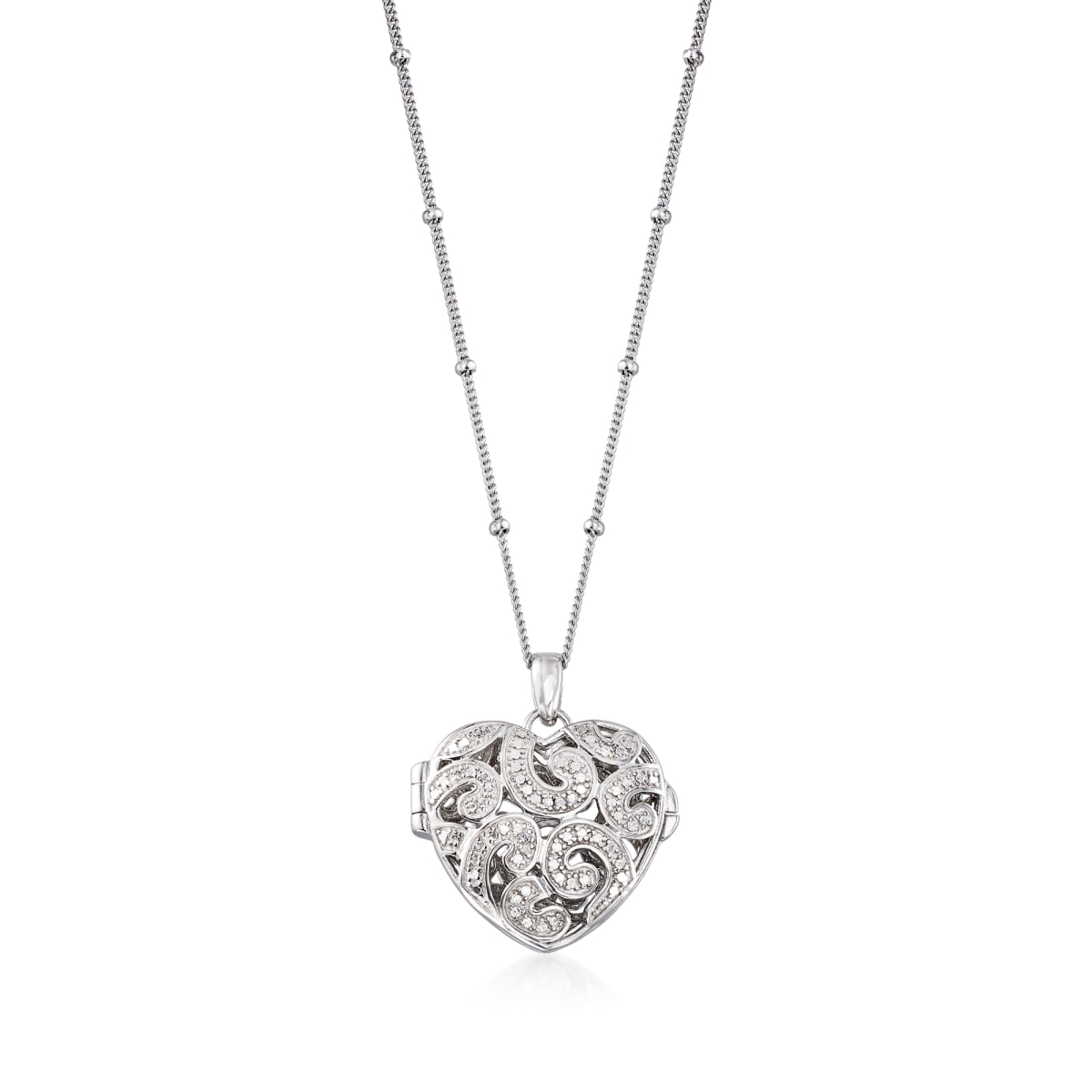 Sterling Silver Heart Locket Pendant Necklace with Diamond Accents ...