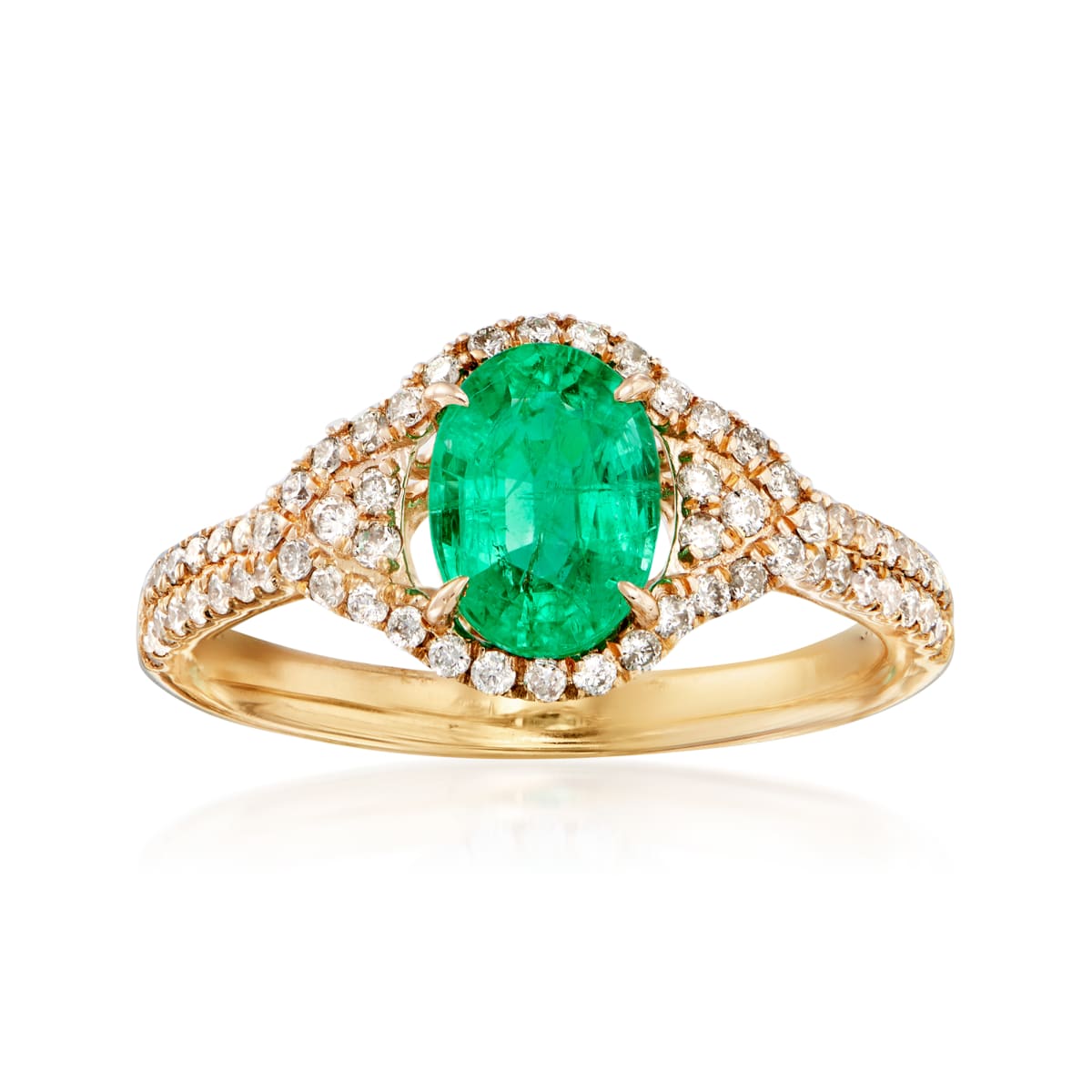 1.30 Carat Emerald and .40 ct. t.w. Diamond Ring in 14kt Yellow Gold ...