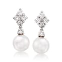 Mikimoto 7.5mm Akoya Pearl and .70 ct. t.w. Diamond Drop Earrings in 18kt White Gold #770553