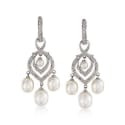 .20 ct. t.w. Diamond and Cultured Pearl Hoop Dangle Earrings With Removable Drop in Sterling Silver #410104