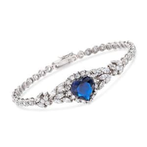 12.40 ct. t.w. Blue and White CZ Heart Bracelet in Sterling Silver #824044