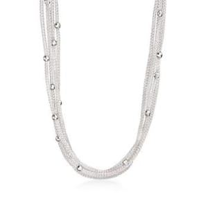 Italian Sterling Silver Five-Strand Beaded Mesh Necklace #784841