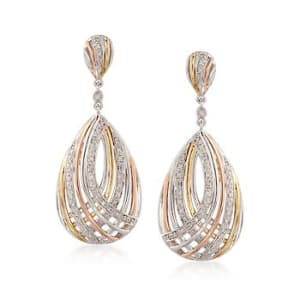Tri-Colored Crisscross Teardrop Earrings With Diamonds #799463