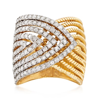 2.00 ct. t.w. Round and Baguette Diamond Multi-Row Ring in 14kt Yellow ...