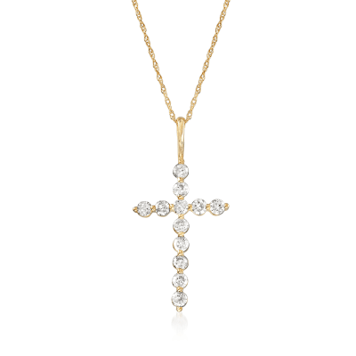 25 ct. t.w. Diamond Cross Pendant Necklace in 14kt Yellow Gold 25 ct. t.w. Diamond Cross Pendant Necklace in 14kt Yellow Gold