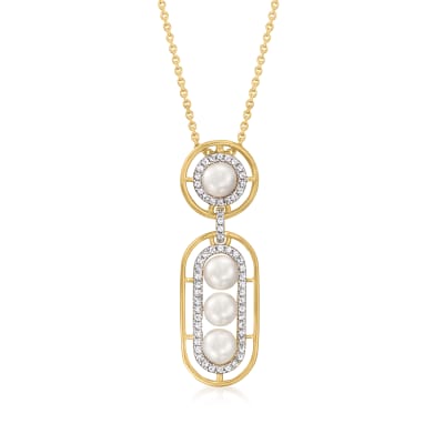 5-8mm Cultured Pearl, .30 ct. t.w. Emerald and .15 ct. t.w. 5-8mm Cultured Pearl, .30 ct. t.w. Emerald and .15 ct. t.w.