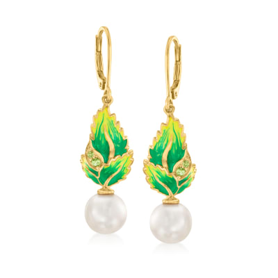 5-8mm Cultured Pearl and .10 ct. t.w. Emerald Ring with Diamond 5-8mm Cultured Pearl and .10 ct. t.w. Emerald Ring with Diamond