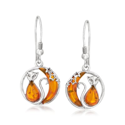 Sterling Silver Cognac Amber Seashell Drop Featuring Shell Detail To The Stud 