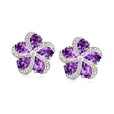 No.89 Amethyst with Apple Blossom Flower Earrings