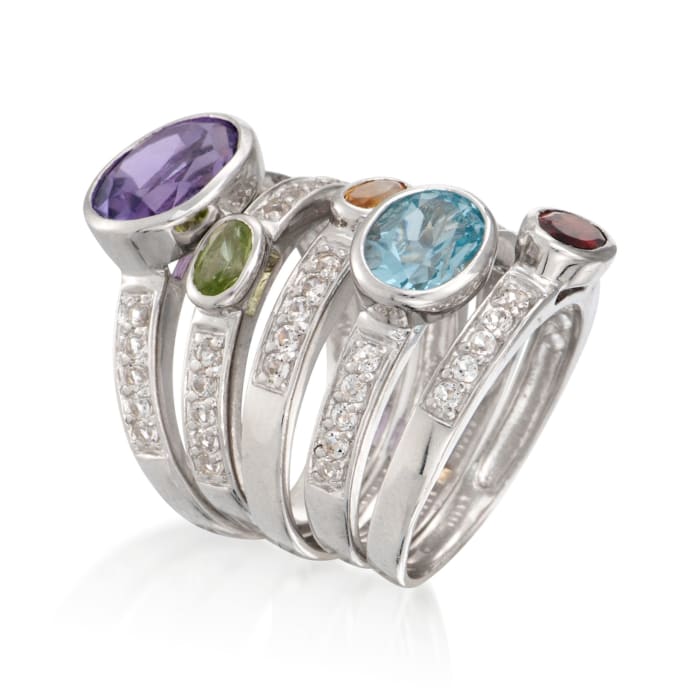 4.75 ct. t.w. Multi-Stone Jewelry Set: Five Rings in Sterling Silver ...