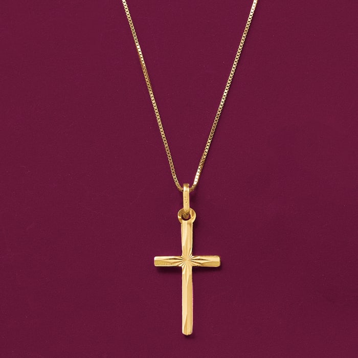 Italian 18kt Yellow Gold Diamond-Cut Cross Pendant Necklace | Ross-Simons