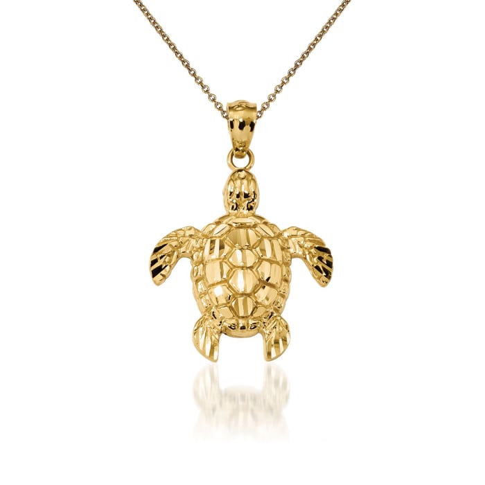 14kt Yellow Gold Sea Turtle Pendant Necklace. 18