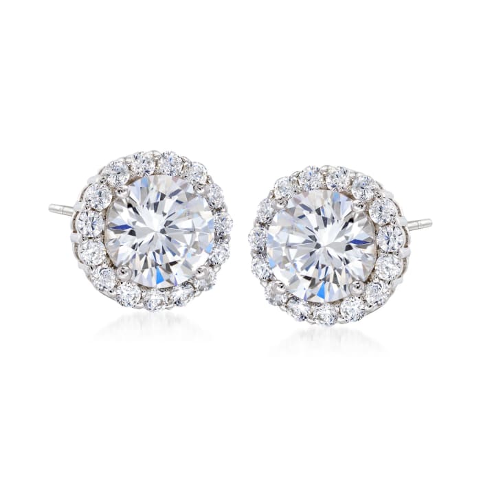 3.60 ct. t.w. CZ Halo Stud Earrings in Sterling Silver | Ross-Simons