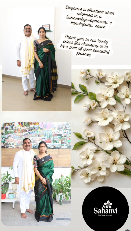 Elegance is effortless when adorned in a Sahanvibyswapnavani 's Kanchi Pattu saree✨️ Thank you to our lovely client for choosing us to be a part of your beautiful journey🥰