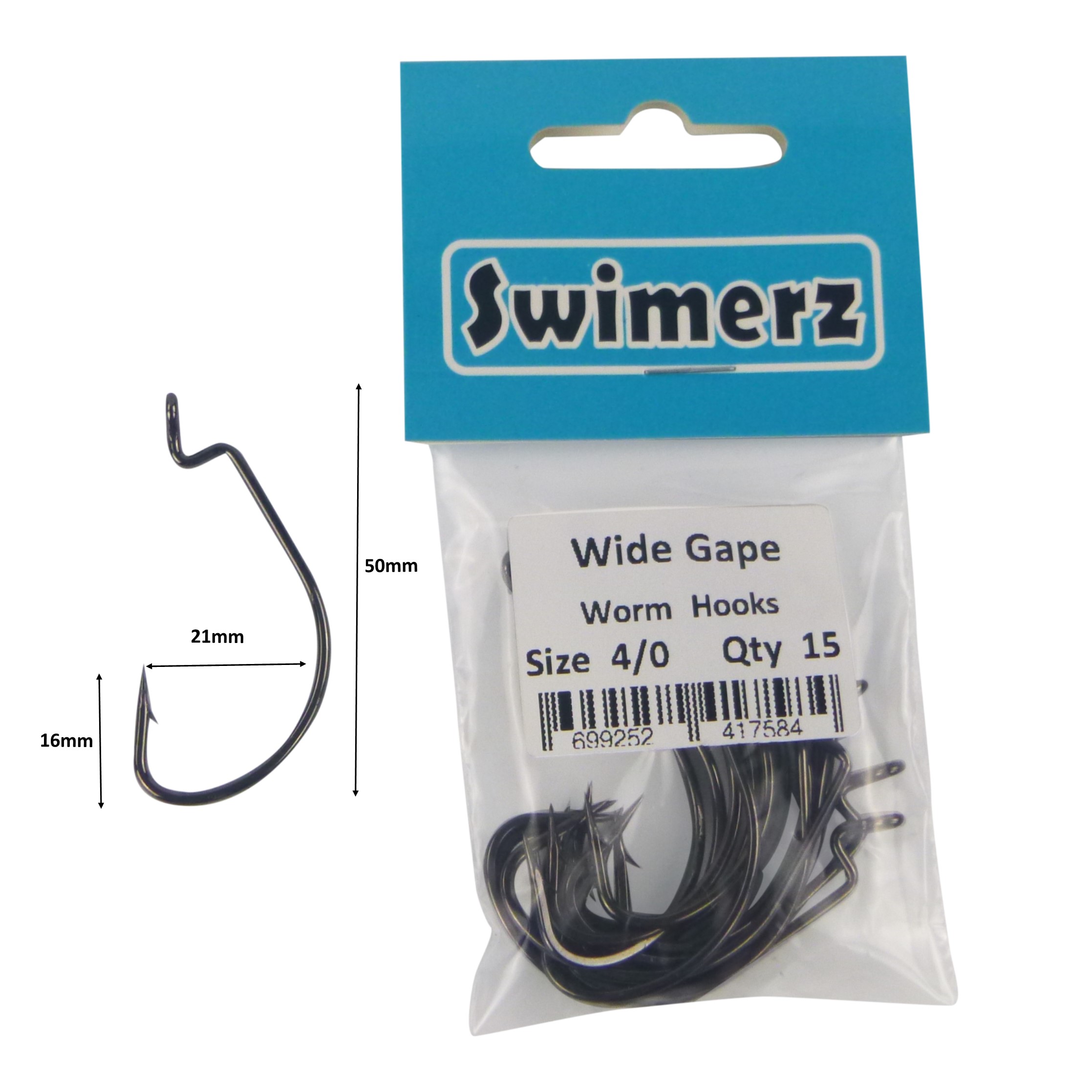 15 pack 1/0 Wide Gape Worm Hook Soft Plastic Weedless Fishing Swimerz