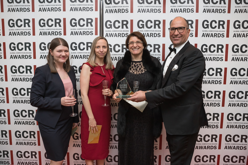 Amazon/Wholefoods winning Merger Control Matter of the Year - Americas award. L-R: Samantha Hynes, Kate Mitchell-Tombras, Renata Hesse and Brian Facey.