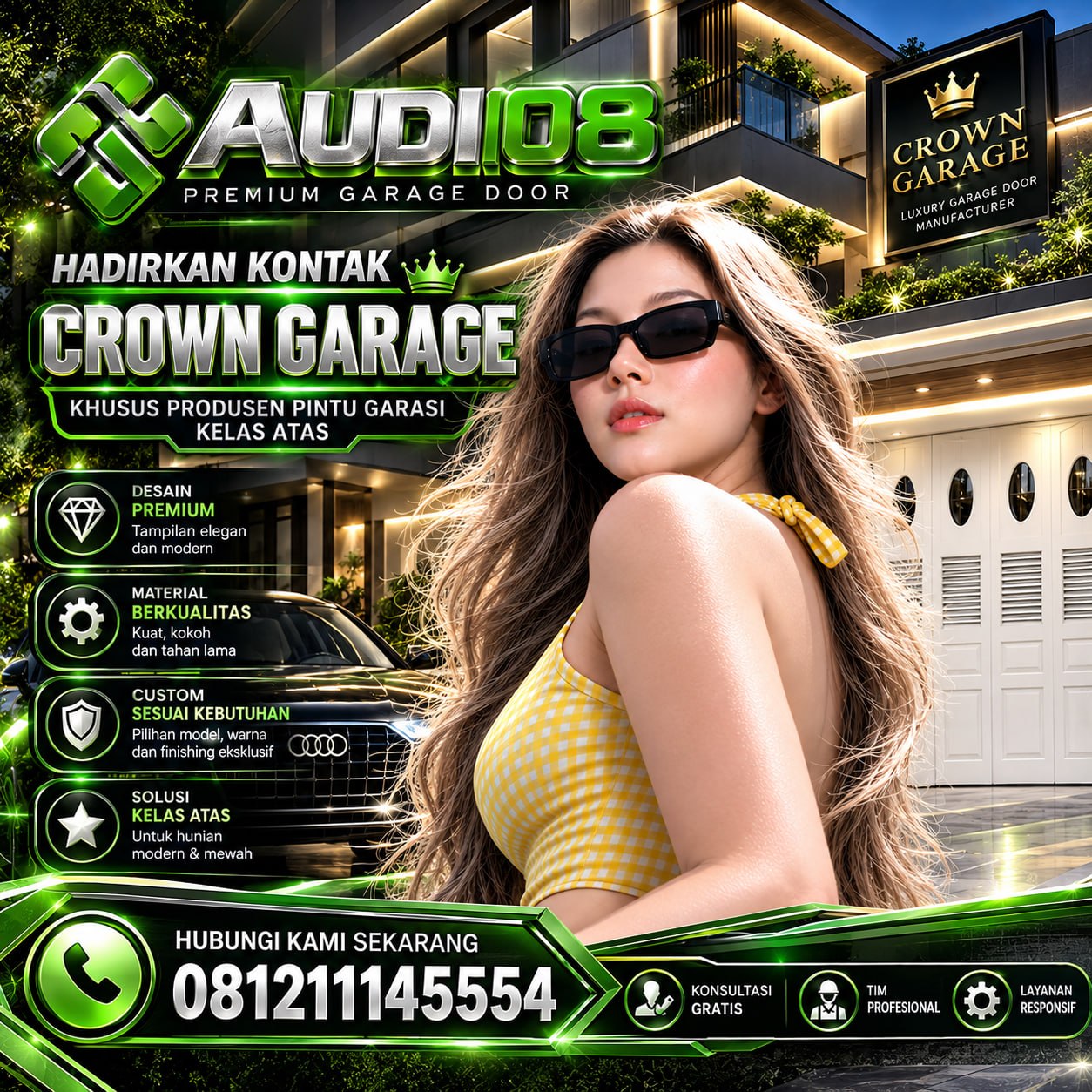 AUDI108 Crown Garage Produsen Pintu Garasi Kelas Atas