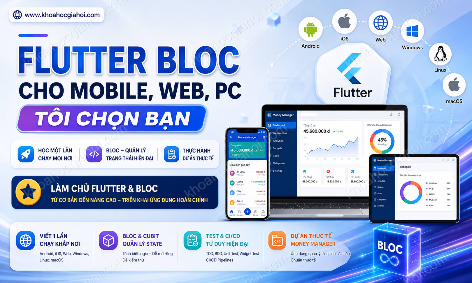 Khóa Học Flutter Bloc Cho Mobile, Web, Pc – Tôi Chọn Bạn