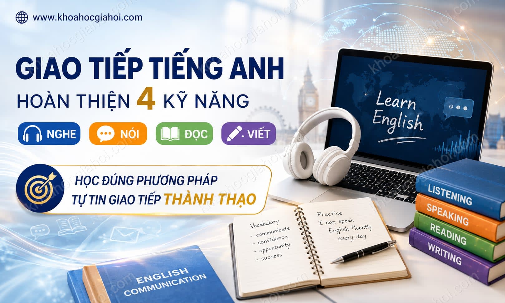 Khóa Học Trọn Bộ Giao Tiếp Tiếng Anh Và Hoàn Thiện Bốn Kỹ Năng: Nghe - Nói - Đọc - Viết