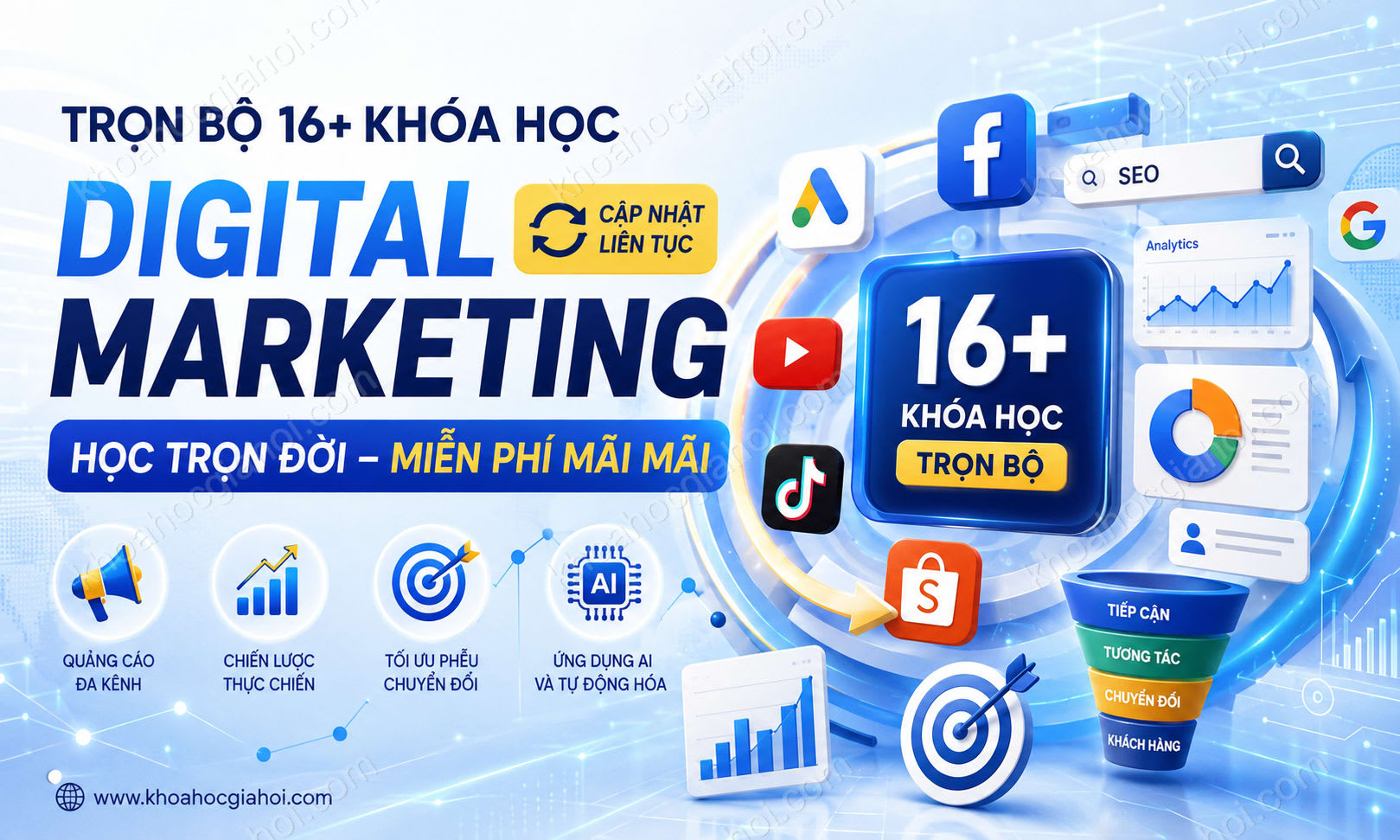 Trọn Bộ 16+ Khóa Học Digital Marketing – Học Trọn Đời, Cập Nhật Liên Tục Miễn Phí