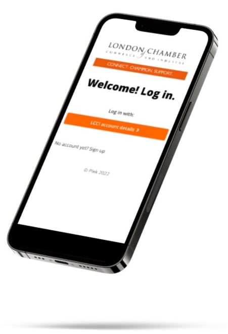 A mobile phone showing LCCI's app login page