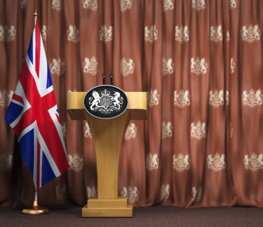 Podium and Union Jack flag