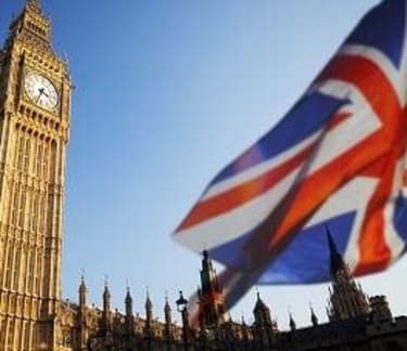 London Parliament and Union Jack flag