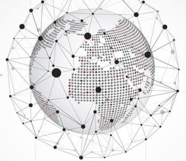 World map with connected dots