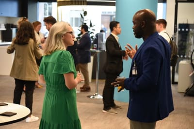Two people at a networking event in LCCI's Members Lounge