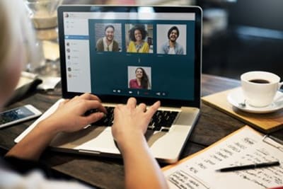 Person looking at a video conference