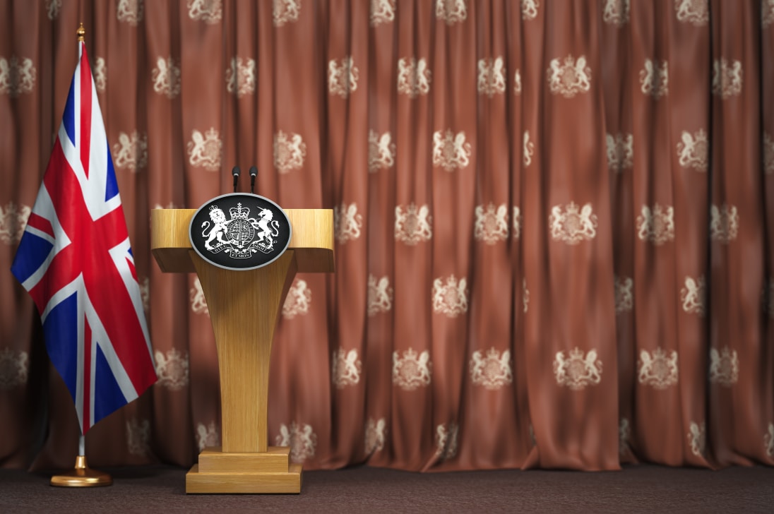 Podium and Union Jack flag