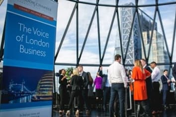 business event with LCCi banner in foreground