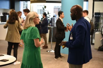 Two people at a networking event in LCCI's Members Lounge