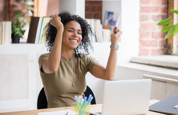 Woman working celebrating