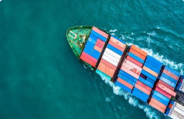 Boat with containers on sea