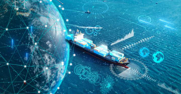 A ship in the sea with a world globe in the side