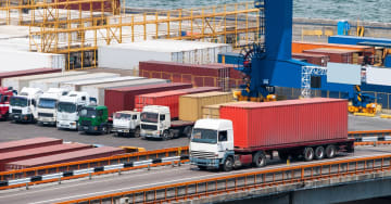 Trucks parked in a port