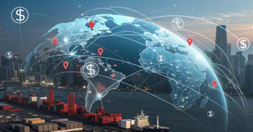 Sea port with an image if the globe and location pins